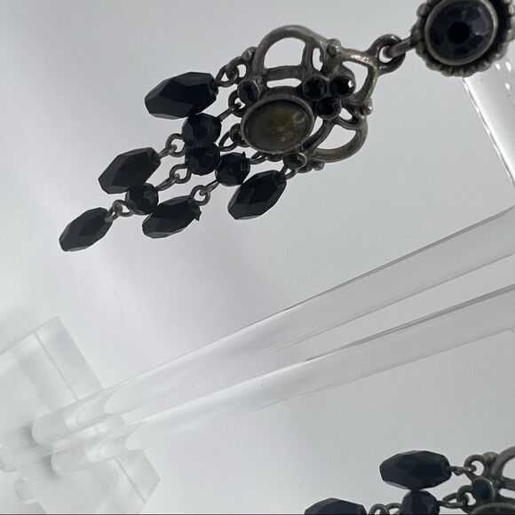 Black and Gray Costume Fashion Chandelier Earrings - Picture 2 of 6